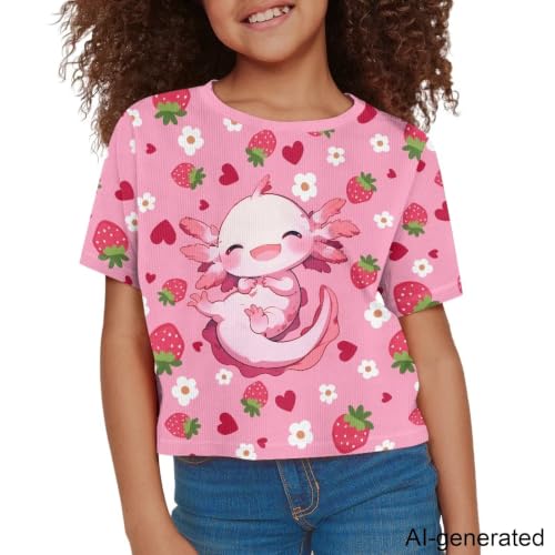 Image of Cute Crop Tops for Girls Short Sleeve Summer T Shirts Fashion Graphic Tees Crew Neck Pullover Tee 5-14 Years