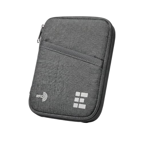 Image of Zero Grid RFID Passport Holder & Travel Wallet, Zippered Wallet for Men & Women, Fits Passport, Cards, Cash, Tickets, ID, Sim Card; Premium & Compact Travel Document Holder - Shadow Grey