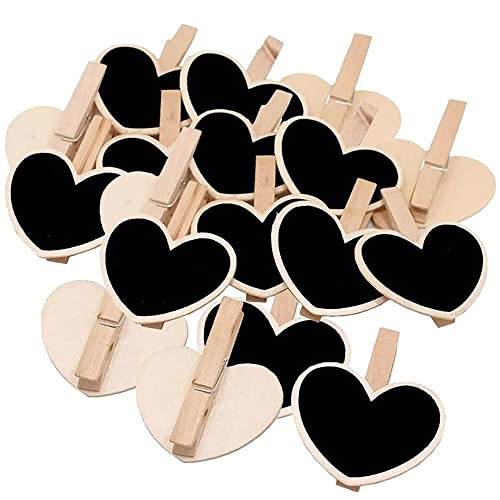 Kanyka 30 Piezas Mini Pizarras Decorativas, Pizarras Pequeñas en Forma Corazón para Decoración Boda Nombre Mensajes Pinza Clip de Pizarra Negra Cover