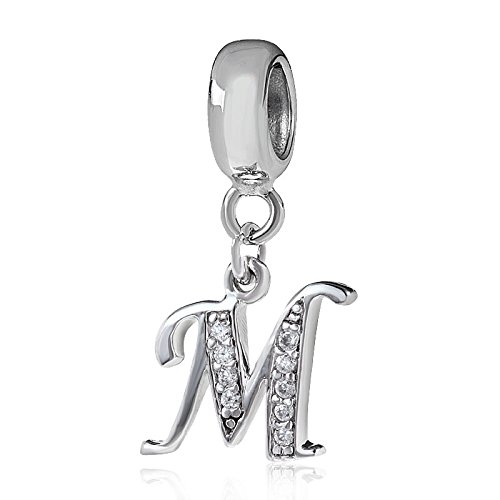 Alphabet Charm Letter Beads,A-Z Letter Initial Spacer,Solid Woman' Sterling Silver DIY Charm (M)