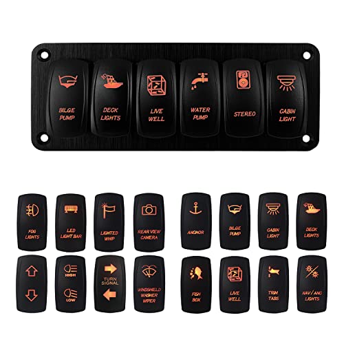 Image of 6 Way Customize RV Rocker Switch Panel Amber Led Boat Switch Panel Waterproof for Marine Yacht Motorcycle Polaris Can Am Commander Dashboard IP66