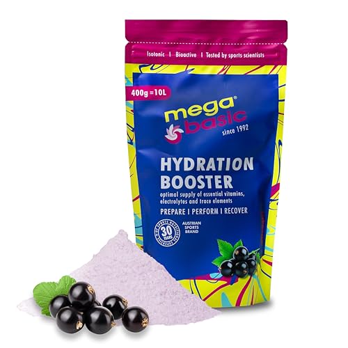 Mega Basic® Hydration Elektrolyt Pulver - Basisch-Isotonisches Sportgetränk, Premium Elektrolyte - Für Sport, schnelle Regeneration & optimale Hydratation - 400g mit Johannisbeere-Geschmack