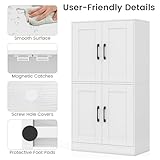 GiantexUK Tall Kitchen Cupboard, Pantry Storage Cabinet with 4 Doors, Adjustable Shelves & Anti-Tipping Device, Freestanding Kitchen Sideboard Units for Dining Living Room (White, 60x30x110cm) - Image 7