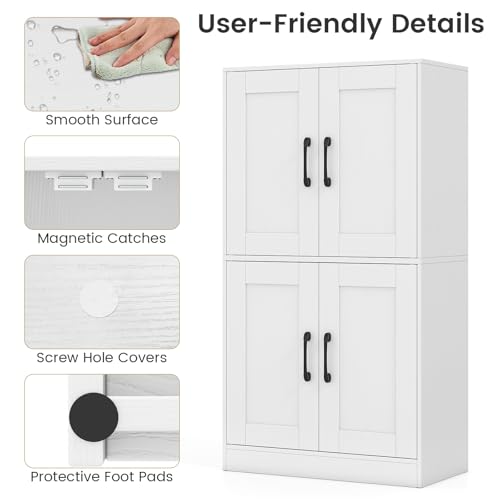 GiantexUK Tall Kitchen Cupboard, Pantry Storage Cabinet with 4 Doors, Adjustable Shelves & Anti-Tipping Device, Freestanding Kitchen Sideboard Units for Dining Living Room (White, 60x30x110cm) - Image 6