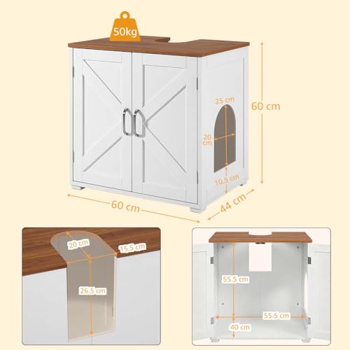 Maison de toilette chat blanche unipaws meuble litière MDF 60cm