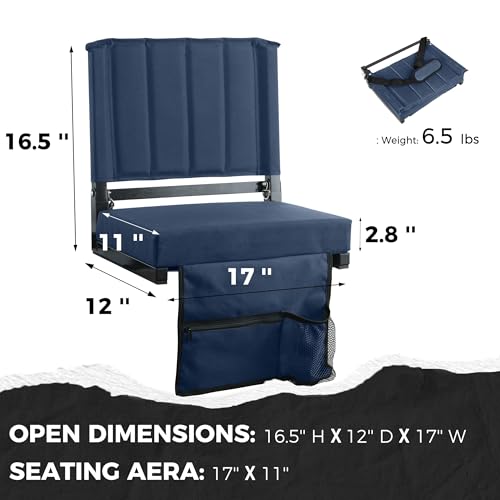 Image of SPORT BEATS Stadium Seats with Back Support Bleacher Chairs with Back and Cushion Thick Padded Bleacher Seats Includes Shoulder Strap Navy Blue 2pcs Regular - 17 inch W x 12 inch D x 16.5 inch H
