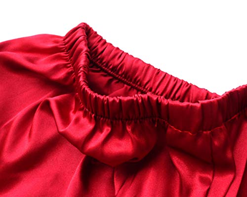 Wantschun Womens Satin Silk Sleepwear Long Pajamas Pants Nightwear Loungewear Pj Bottoms Trousers Wine Red XXL