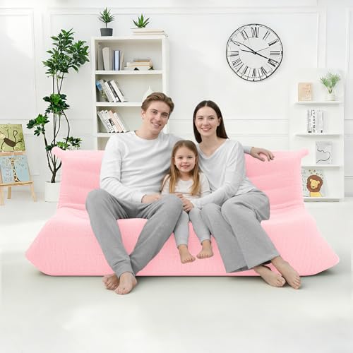Image of HABUTWAY Bean Bag Chairs Fireside Lazy Floor Sofa,3 Seater,Pink | Soft Teddy Fleece 3 Seater Sofa with High-Resilience Foam Filling，Beanbag for Living Room, Bedroom, Office