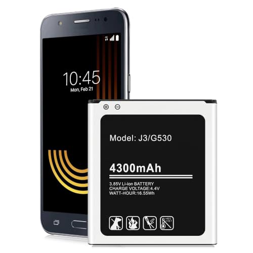 Galaxy J3 Battery, Upgraded 4300mAh EB-BG530CBU Li-ion Replacement Battery for Samsung Galaxy J3 Prime, Emerge, Star, Orbit, Eclipse, On5, Mission, Luna Pro, Achieve, EB-BG530BBC EB-BG530BBE Battery