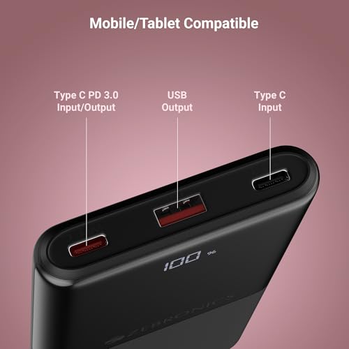 Image of ZEBRONICS 10000 mAh Power Bank | 22.5W Super Fast Charging | PD3.0 (PPS) | Dual Type-C & USB-A | LED Percentage Display | Sleek /Texured Body | for All Mobiles, Tablet, Earbuds, EnergiPod 10R1 (Black)