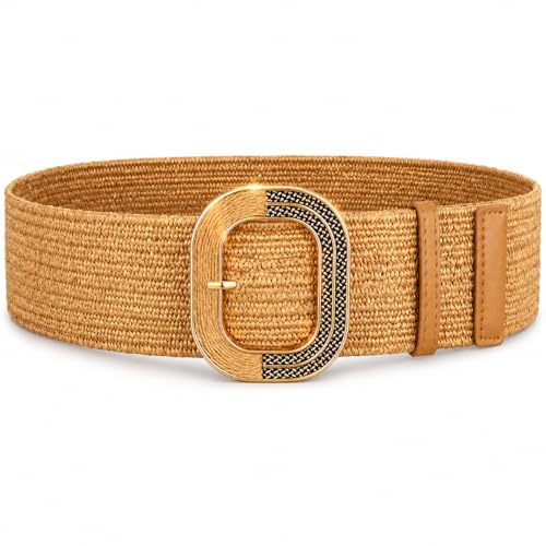 Balteus Woven Belts for Women Stretchy - Elastic Straw Belt for Summer Dresses Boho Waist Cinch High Stretch Braided Raffia Design Durable PP Material