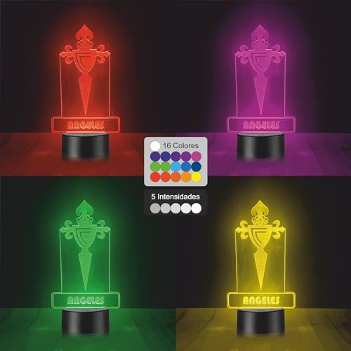 Riscko Lámpara Personalizada Equipos Fútbol. Regalos Originales Cumpleaños Infantiles.Regalos para Hombres, Día del Padre. Diseño Escudo Celta de Vigo en Metacrilato