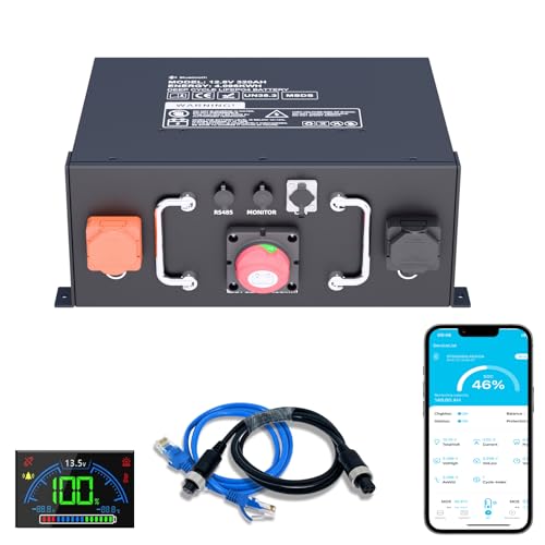 12V 320Ah Underseat LiFePO4 Batterie, 4096Wh Energie Lithium Akku mit eingebautem 250A BMS mit APP Überwachung, 12000 Zyklen und 10-Jahres Lebensdauer, Ideal fürWohnwagen,Solaranlagen,Stromspeicher