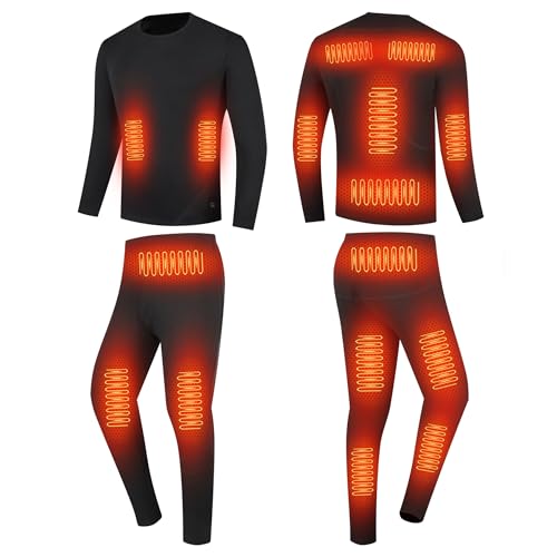 Iooellix Conjunto de ropa interior térmica para hombre, camiseta térmica eléctrica, pantalones de 16 zonas, pantalones largos de calefacción para deportes al aire libre, Negro -, XXX-Large