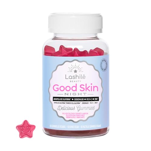 Lashilé Beauty - Complément Alimentaire - Régénérateur de peau pendant la nuit - Good Skin Night - Made In France - Coenzyme Q10 Vitamine A C Zinc - Cure 1 Mois 60 Gummies