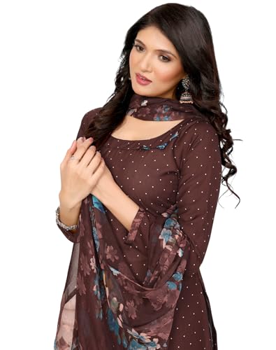 Image of Yashika Women's Printed Dress Material - Unstitched Crepe Fabric Kurti, Pants & Dupatta Set (AZ-YS-P4-COFFEE FLOWER)