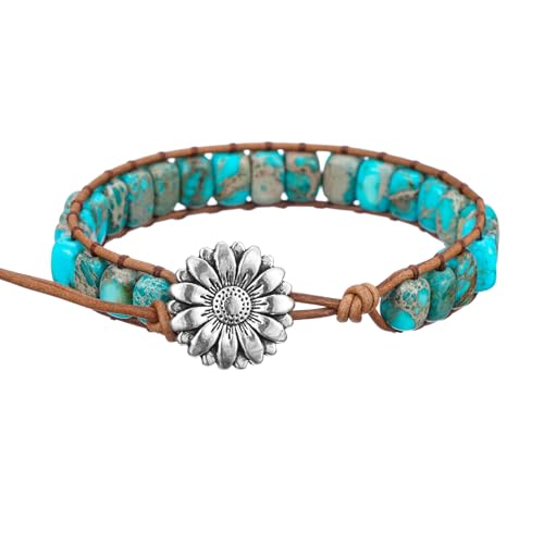 Plumiss Women Boho Handmade Natural Stone Crystal Leather Bead Wr...