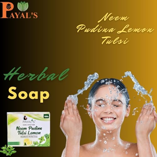 Image of Payal's Herbal Soap with Neem Pudina Tulsi Lemon | Natural Bathing Bar for Deep Cleansing, Refreshing & Skin Care | Ayurvedic, Moisturizing | Chemical-Free | 100g