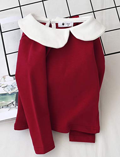 Image of ASHER FASHION Little Girls Peter Pan Collar Blouse Long Sleeve Basic Plain Jersey Tee Shirt
