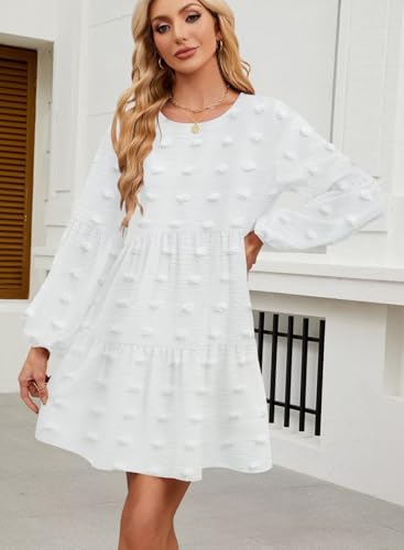 Image of QACOHU Falll Dresses for Women 2026 Crew Neck Long Lantern Sleeve Casual Loose Flowy Swing Shift Dress