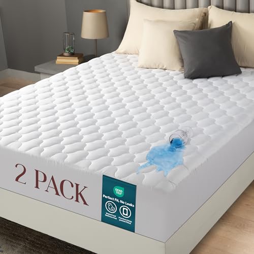 Utopia Bedding 2 Pack Waterproof Mattress Protector, Twin Mattress Pad, Noiseless Quilted Fitted Cover with Deep Pocket Stretches up to 16 Inches (White)