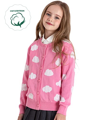Image of BOBOYOYO Girls Cute Cardigan Cotton Girls Button Up Sweater Knit Jacket | Long Sleeve Crew Neck Kawaii Clothes for Casual School Wear
