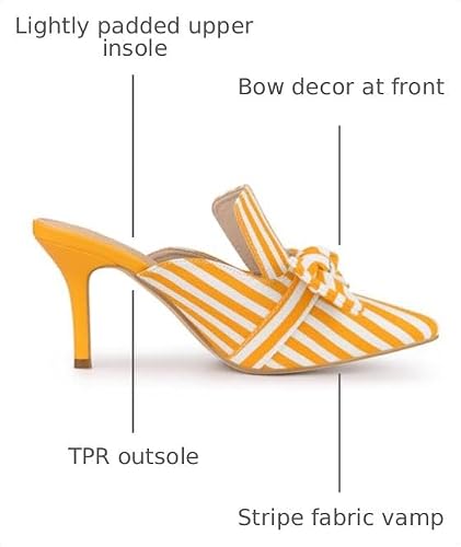 Allegra K Allegra K Women's Stripe Bow Slip on Stiletto Heel Slides Mules Yellow