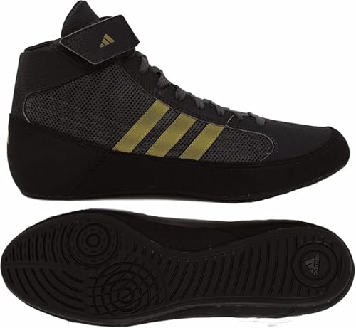 Image of adidas Men's HVC Wrestling Shoes, Black /Charcoal /Metallic Gold, 1.5