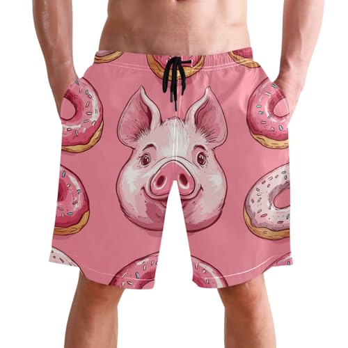 Men's Swim Trunks Quick Dry Swimming Shorts with Pocket Pig Face Donuts Swimsuit Trunks