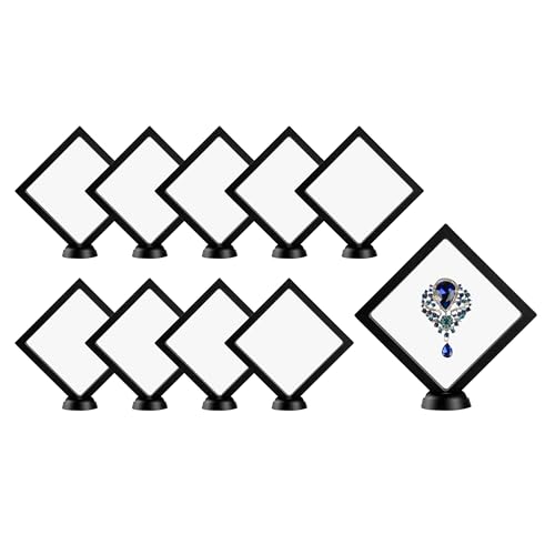 Restaurantware Display Tek 5.5 x 5.5 Inch Floating Display Cases 10 Frame Display Cases - Stands Sold Separately 3D Floating Display Black Plastic Square Display Cases For Securing Keepsakes