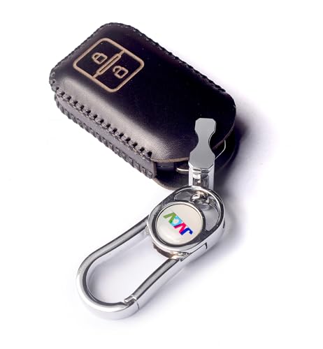 Image of JVCV Car Styling Soft Handmade Leather Key Cover Compatible with Suzuki Jimny Fronx Grand Vitara Victoris Baleno XL6 Swift Ertiga, Dzire Urban Cruiser Glanza, Hyryder (2 Button Smart Key, Black)