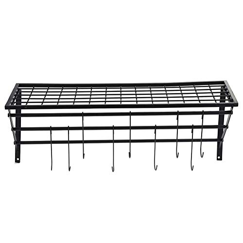 Pannenhouder voor de keuken met wandmontage, hangmand van zwart metaal met 10 haken, 62 x 25,5 x 25 cm - Image 5