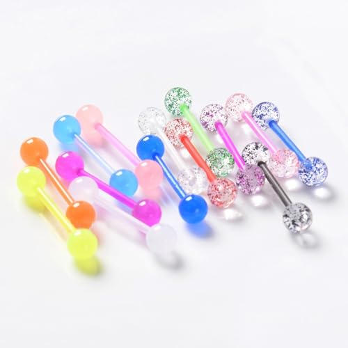48Pcs 14G Glow in Dark Flexible Acrylic Straight Tongue Barbell Nipple Ring Retainer Piercing Jewelry for Women Men 16mm Bar4