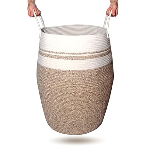 SYLANDO Groß Wäschekorb Baumwolle Seil Korb für Decken Kissen im Wohnzimmer Aufbewahrungskorb für Spielzeug im Kinderzimmer (Braun) Cover