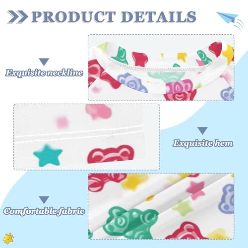 Colorful Gummy Bears Candies Jelly Sweets Kids Bathing Suit UV Protection Athletic Shirt Swimwear Beach Tops 3T3