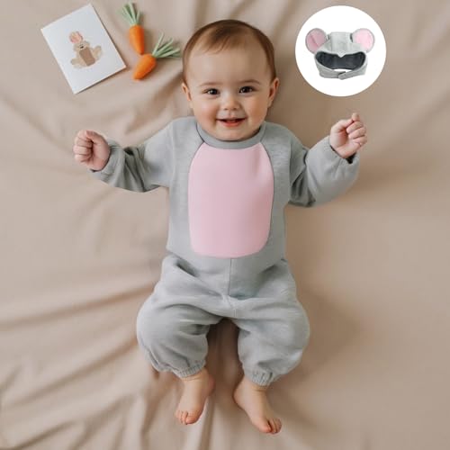 Disfraz de ratón para bebé con terciopelo y gorro miniatura 2