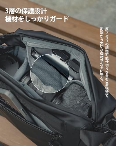 llano カメラバッグ ショルダーバッグ カメラショルダーバッグ 2WAY仕様 軽量 カメラケース 一眼レフカメラなどに適用 三脚ホルダー付き/仕切り調整/タブレット収納/撥水加工 日常/出張/旅行用バッグ 6L ブラック S9シリーズ
