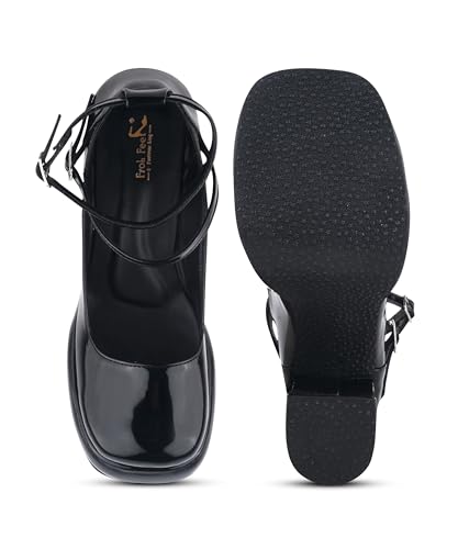 Image of FROH FEET Mary Jane Shoes Women Chunky Block Heels Mary Janes Dress Shoes for Women Close Cap Toe 5 Inch Women's Pumps Shoes with Buckle Double Strap Comfy Pumps for Office Party Casual Wedding