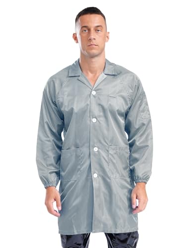 Image of iiniim Unisex Women Men Long Sleeve Work Coat Button Down Wear Resistant Jacket Dustproof Lab Coat