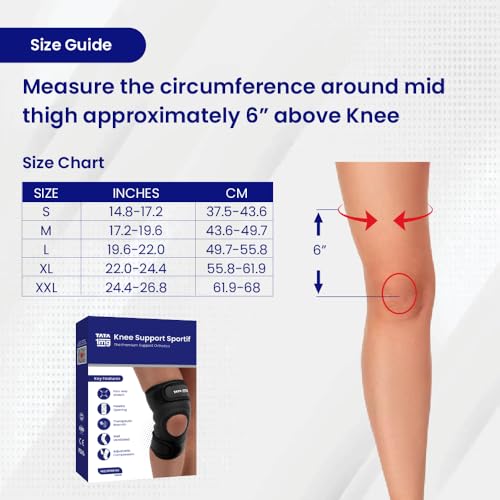 Image of 1MG Tata Knee Support Sportif(Neoprene) with Patellar Opening and Strechable Fabric,For Post Surgery, Post Sports Injury, Provides support to Week knees,Large Size (Large)