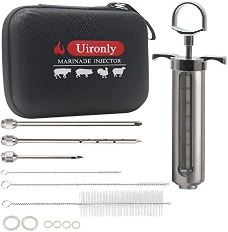 Uironly Meat Injector BBQ Injection Kit, Marinade Cajun Seasoning Flavor Syringe Injector for Cooking Grill Smoker Barbecue in Chicken Turkey Beef with 3 Syringe Needles, User Manual, E-Book
