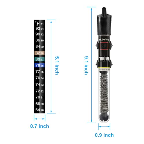 Image of DaToo Mini Aquarium Heater 100W Small Fish Tank Heater 100 Watt with Free Thermometer Sticker(100W)