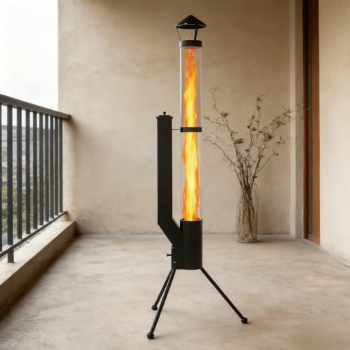 Beneouya Outdoor Wood Pellet Patio Heater, Portable Fire Pit with Glass Tube, 64.57' Rocket Stove...