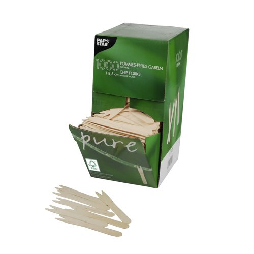 PAPSTAR Lot de 1000 fourchettes à frites en bois pur 8,5 cm, vous recevrez 6 paquets de 1000 pièces (6000 au total).