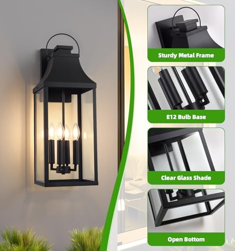 Image of 25'' Large Outdoor Wall Lights, Modern Black Exterior Sconce Light Fixture