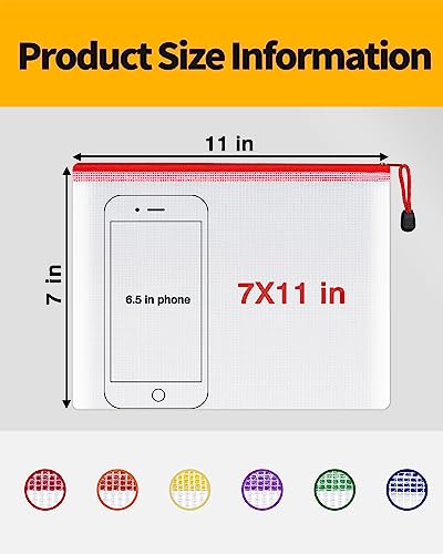 Image of SUNEE Plastic Mesh Zipper Pouch 7.8x10.8 in (6 Colors, 12 Packs), Small Water-Resistant Zip Bag for School Office Supplies, Pencil Organizing Storage