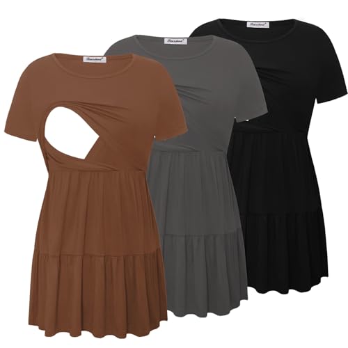 Image of Bearsland Women’s Nursing Top 3pack Short Sleeve Scoop Neck Nursing Shirt Breastfeeding Shirts