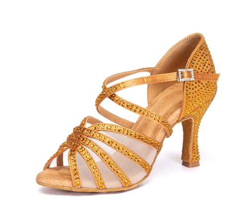 Minishion Womens Rhinestones Dancing Sandals Elegant Mesh Wedding Prom Shoes