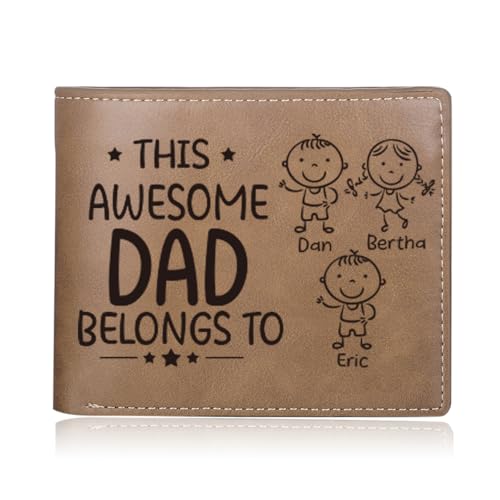 Nobelook PU Leather Personalized Men's Wallet - Customized Gifts for Men Husband Father Men's Leather Wallet Customized Wallets for Men (Brown, 3 Names)