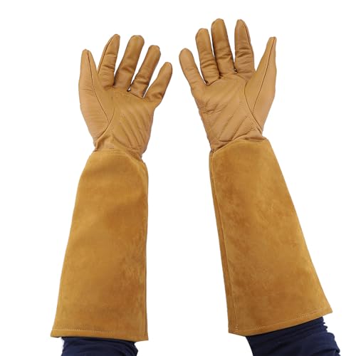 Guantes largos de jardín de cuero premium talla M protectores para poda de rosales y espinas